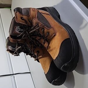Timberlne tan and black size 10 steel toed oil resistant work boots
